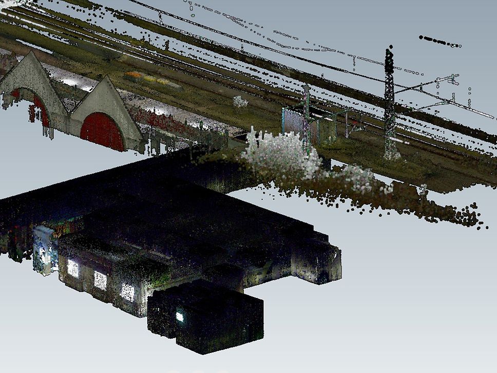 Vom Roboter aufgezeichnete 3D Punktewolke des Bahnhof Geländes 